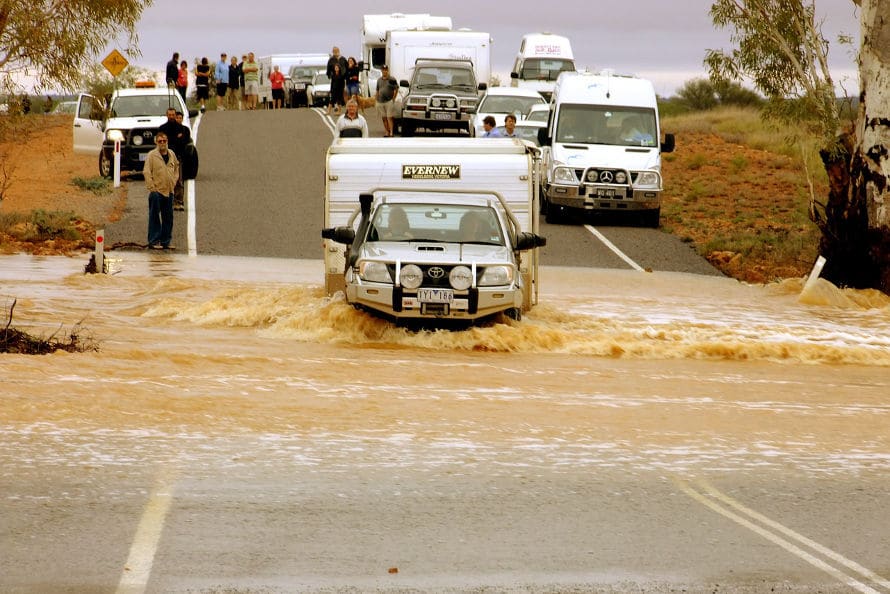 caravan insurance repair - flooded road